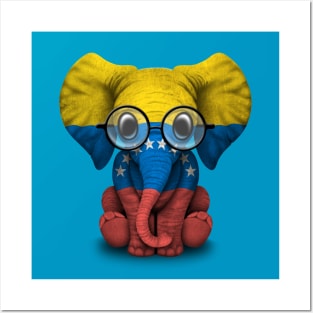Baby Elephant with Glasses and Venezuelan Flag Posters and Art